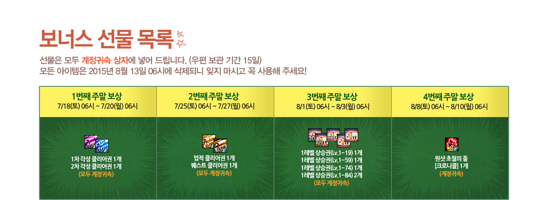 보너스 선물 목록